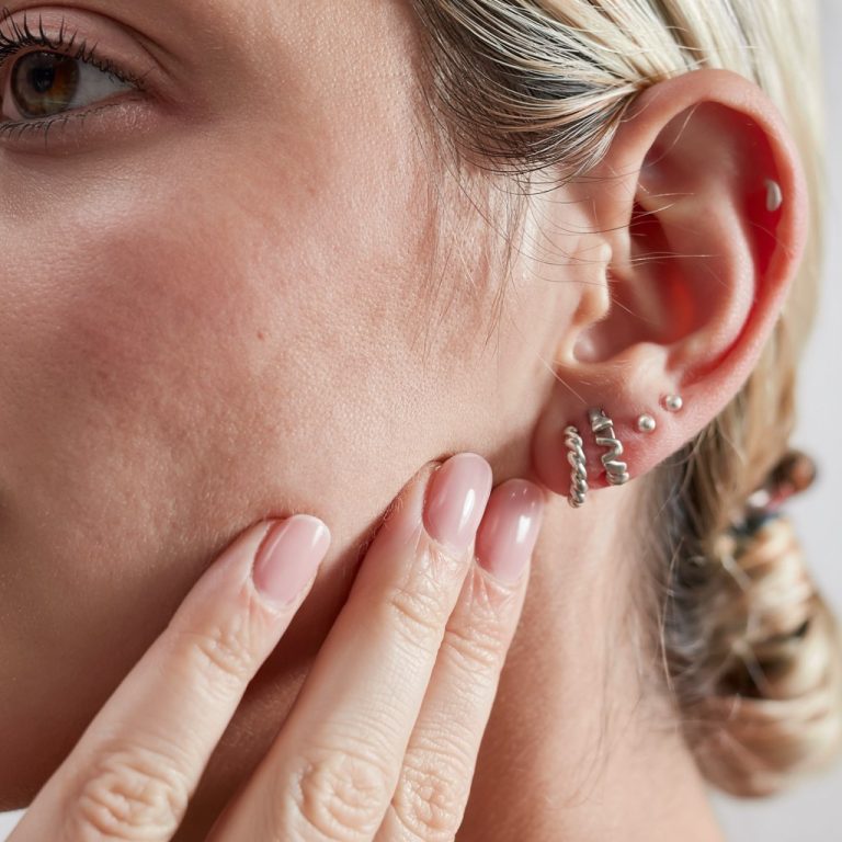 Natural Minimalist Nails with Silver Stud Earrings Beauty Aesthetic