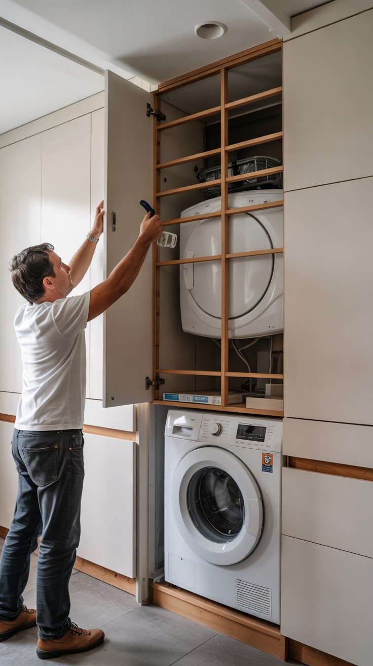 Hidden Laundry Room Organization: Built-In Washer Dryer Cabinet Design