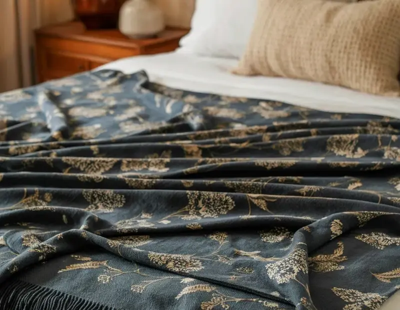 Navy Blue Floral Throw Blanket - Cozy Bedroom Decor on a Budget