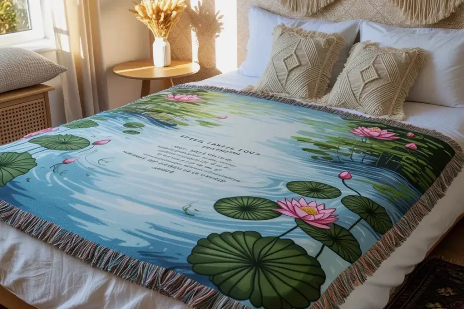 Water Lily Throw Blanket for a Calming Bedroom Makeover (Lotus Design)