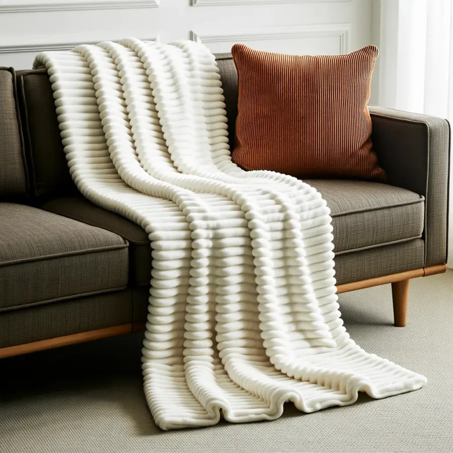 Hand Knitted Merino Wool Chunky Throw Blanket | Cozy Ivory White Décor for Living Room | Warm & Soft