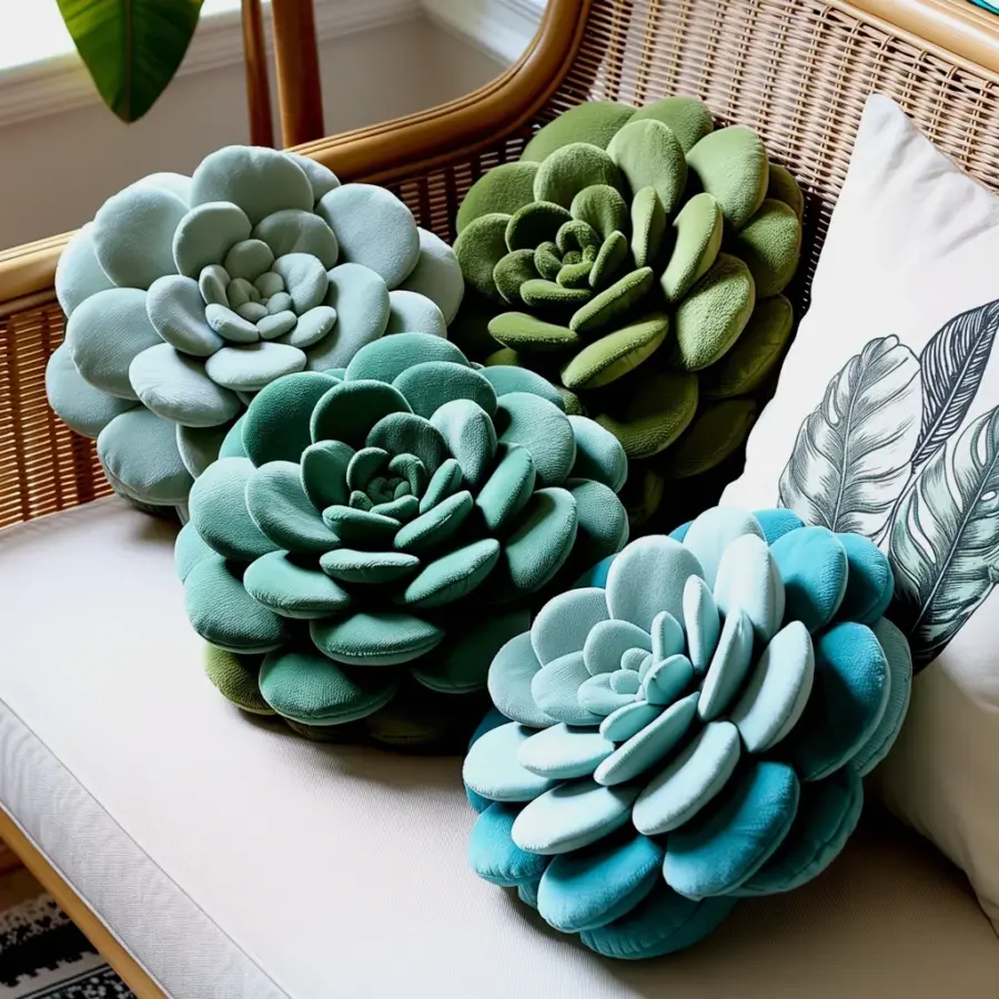 Succulent Throw Pillows in Sage, Teal & Forest Green | Cozy Living Room Accents
