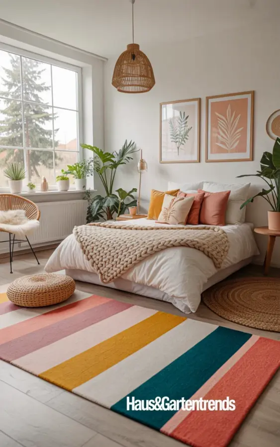 Budget Bedroom Decor with a Chunky Knit Throw Blanket and Plants